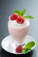 creamy jelly with raspberries and mint