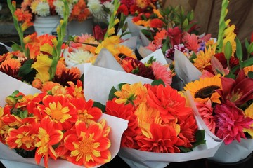 Bouquets of cut flowers at Pacific Northwest farmers market