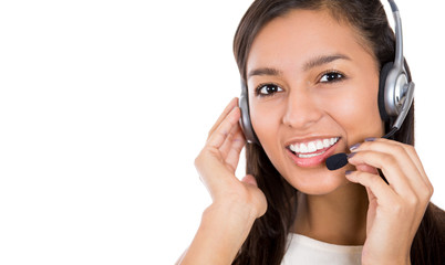 Beautiful customer service representative with handsfree devise 