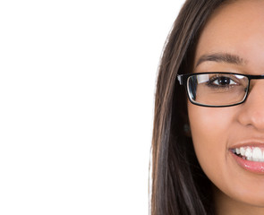 Closeup portrait beautiful young woman with glasses 