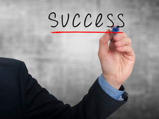 Businessman hand writing success in the air - Stock Image