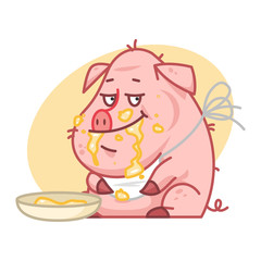 Pig character eating porridge