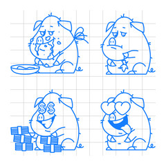 Pig character doodle concept set 2