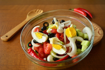Fresh spring mixed vegetable salad with eggs