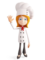 Chef character with saying bye pose