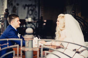 Happy bride and groom on their wedding