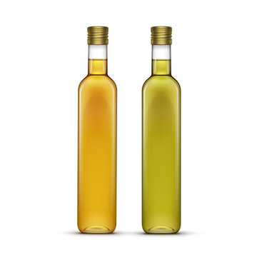 Vector Set of Olive or Sunflower Oil Glass Bottles