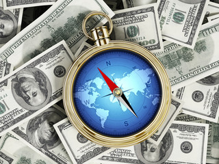 Compass on pile of dollars