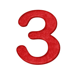 red Number in Paper craft texture isolated on white background