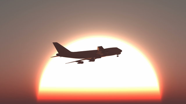Plane take off sunset