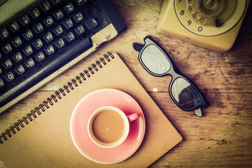 vintage typewriter on the wood desk