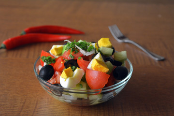 Fresh spring mixed vegetable salad with eggs