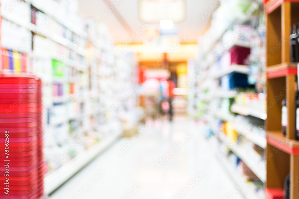 Poster supermarket store blur background with bokeh