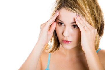 Fototapeta premium Closeup portrait sad unhappy young woman thinking 