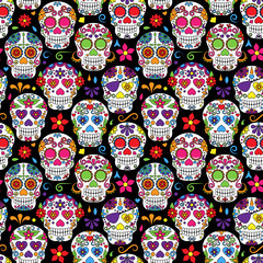 Day of the Dead Sugar Skull Seamless Vector Background - 78064717