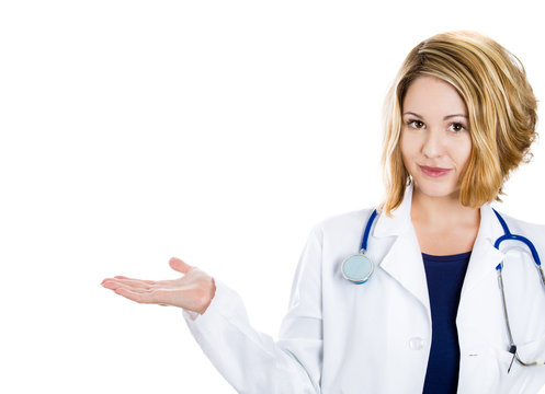 Female doctor presenting blank copy space 