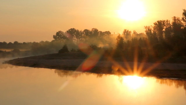 landscape with sunrise over river