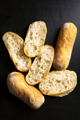 group of sliced bread. top view. close up