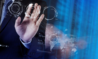 businessman hand working with new modern computer and business s