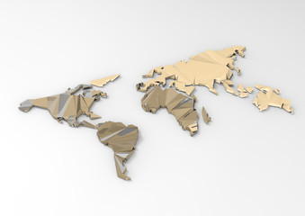 low polygon 3d world map on white background