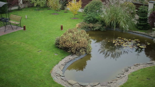 Backyard with pond view from the balcony