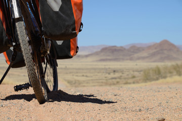 Long distance cycling in the Namib, Namibia