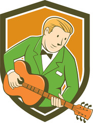Musician Guitarist Playing Guitar Shield Cartoon