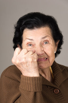 portrait of angry old woman grandmother