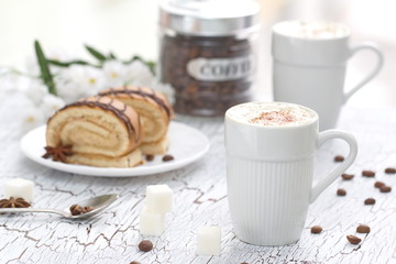 Cup of Cappuccino and cake