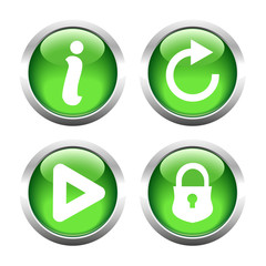 Set of buttons for web, information, play, reload, closed lock. 