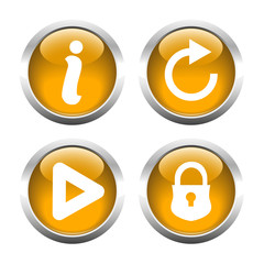 Set of buttons for web, information, play, reload, closed lock. 