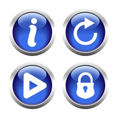 Set of buttons for web, information, play, reload, closed lock. 