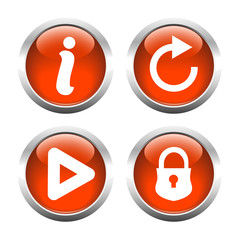 Set of buttons for web, information, play, reload, closed lock. 