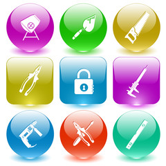 concrete mixer, trowel, saw, pliers, closed lock, caliper, elect