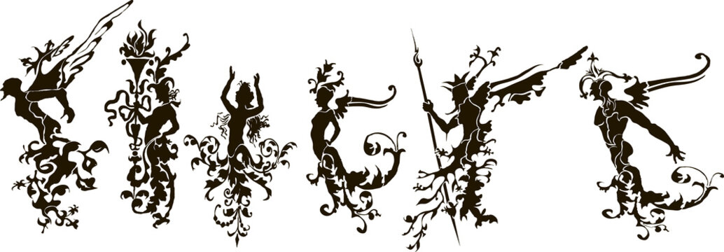 Set of silhouettes of abstract figures