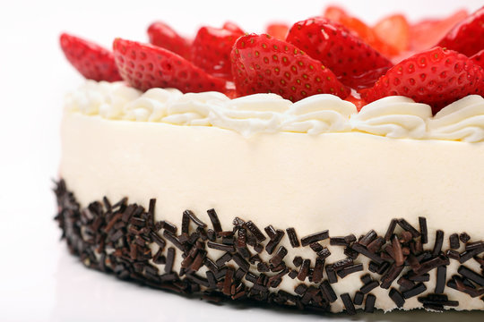 Cream Cake With Strawberries On White Background