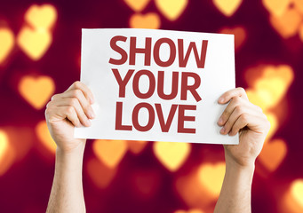 Show Your Love card with heart bokeh background
