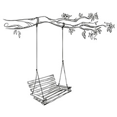 tree with a swing. Vector illustration. - 78076764