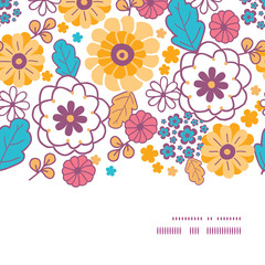 Vector colorful oriental flowers horizontal frame seamless