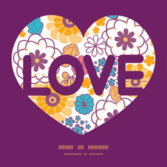 Vector colorful oriental flowers love text frame pattern