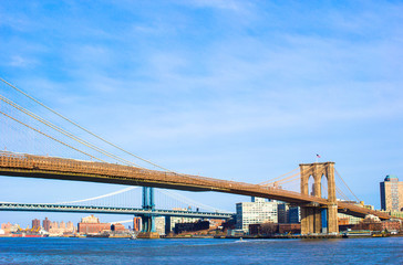 Brooklyn Bridge over East River viewed from New York City