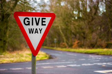 Give Way Uk Road sign with blurred background