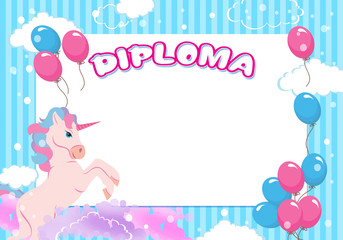 Diploma for girls with pony and balloons