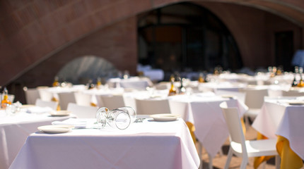 Served table set at restaraunt in New York outdoors