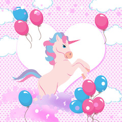 Obraz na płótnie Canvas Nice pony for girls with heart and balloons