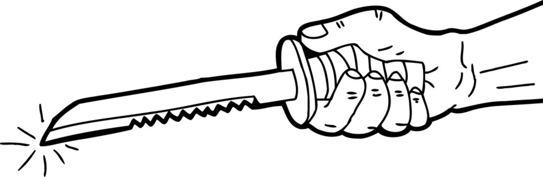 hand holding knife, black and white clip art preview