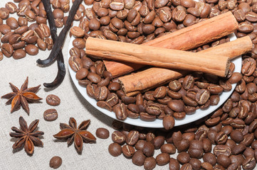 Granos de cafe con canela
