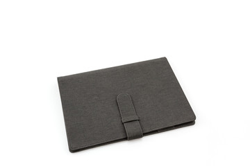 Black leather case on white background.