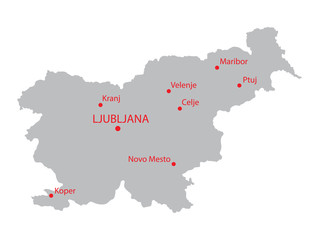 grey map of Slovenia with indication of largest cities