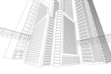 Wireframe modern building on a white background